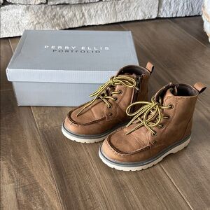 Perry Ellis Kids Tan Boots with Yellow Laces